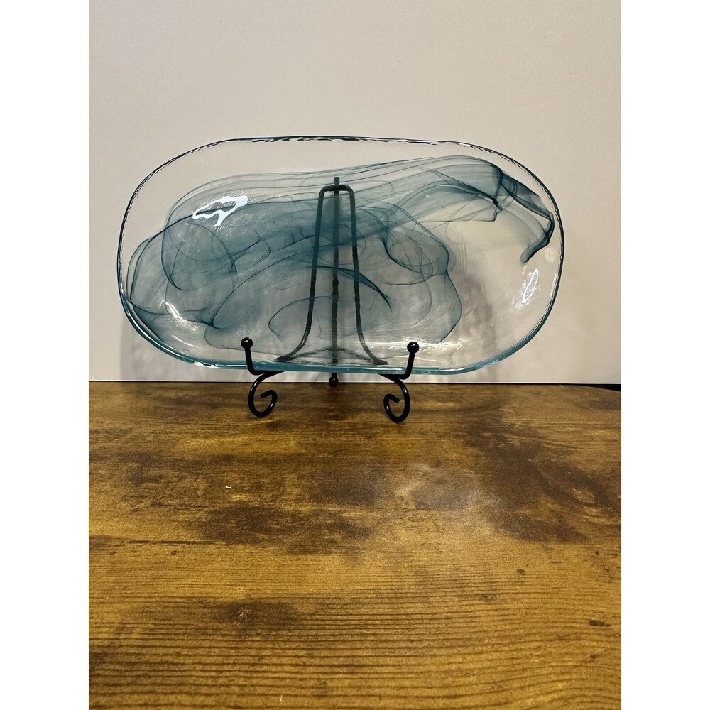 Art Glass Swirled Rectangular Oval Tray/Trinket Dish